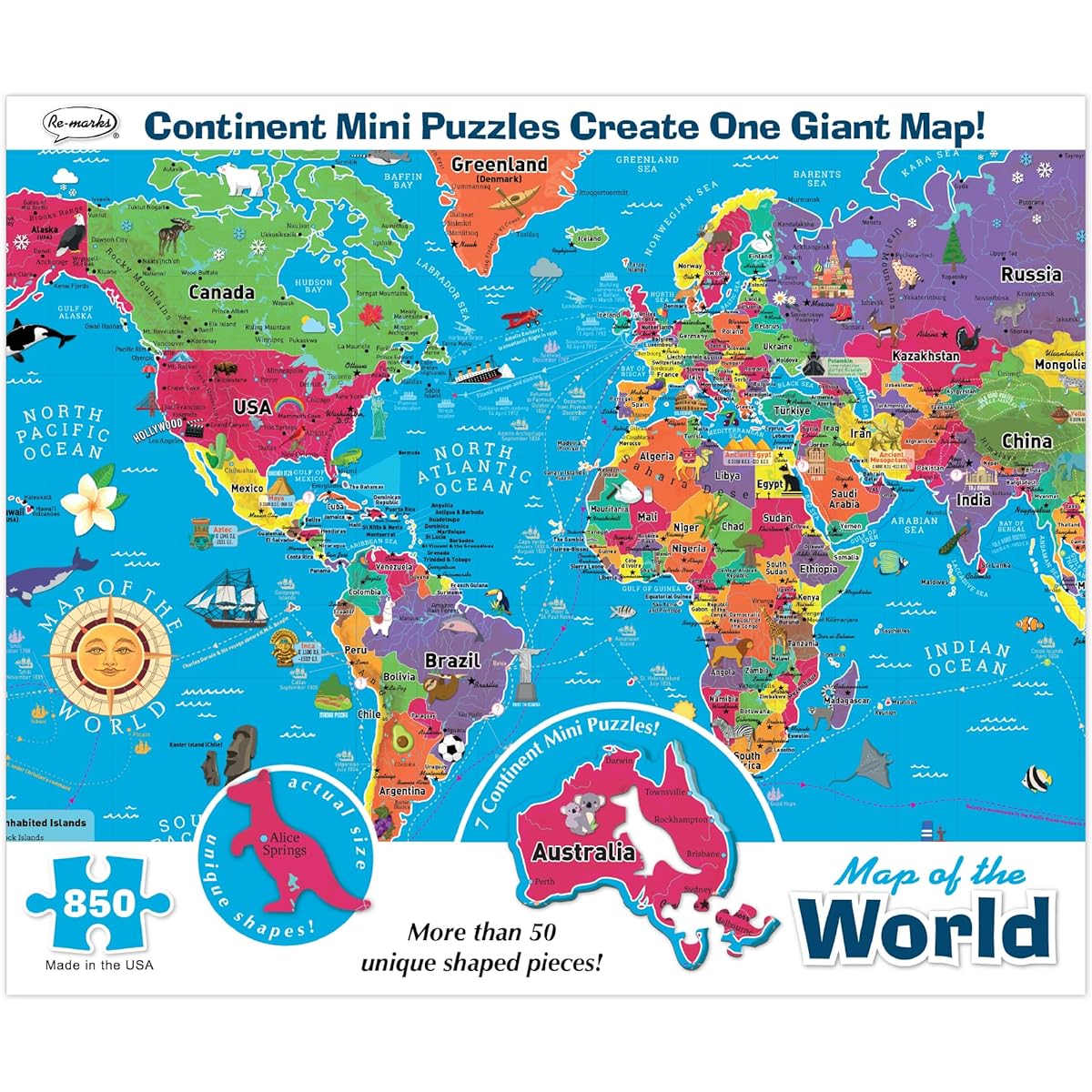 Re-marks World Map Deluxe Jigsaw Puzzle with Quirky Pieces