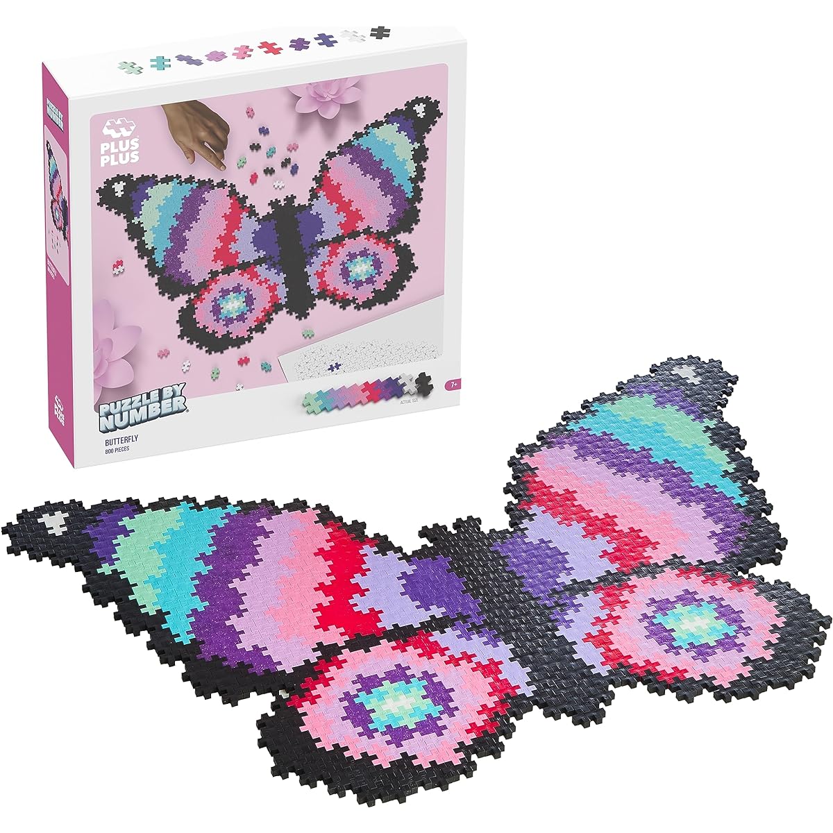 PLUS PLUS - Puzzle by Numbers - 800 Piece Butterfly - Construction Construction Stem/Steam Toy Interlocking Mini Puzzle Blocks for Kids