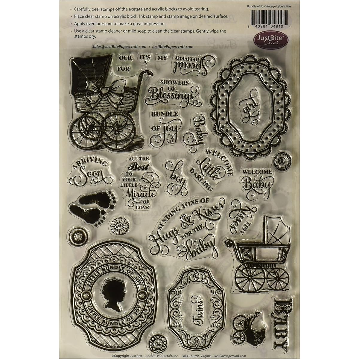 Shine Paper Craft Clear Stamp Set 6" x 8" - Bundle of Joy Vintage Labels 5 30%