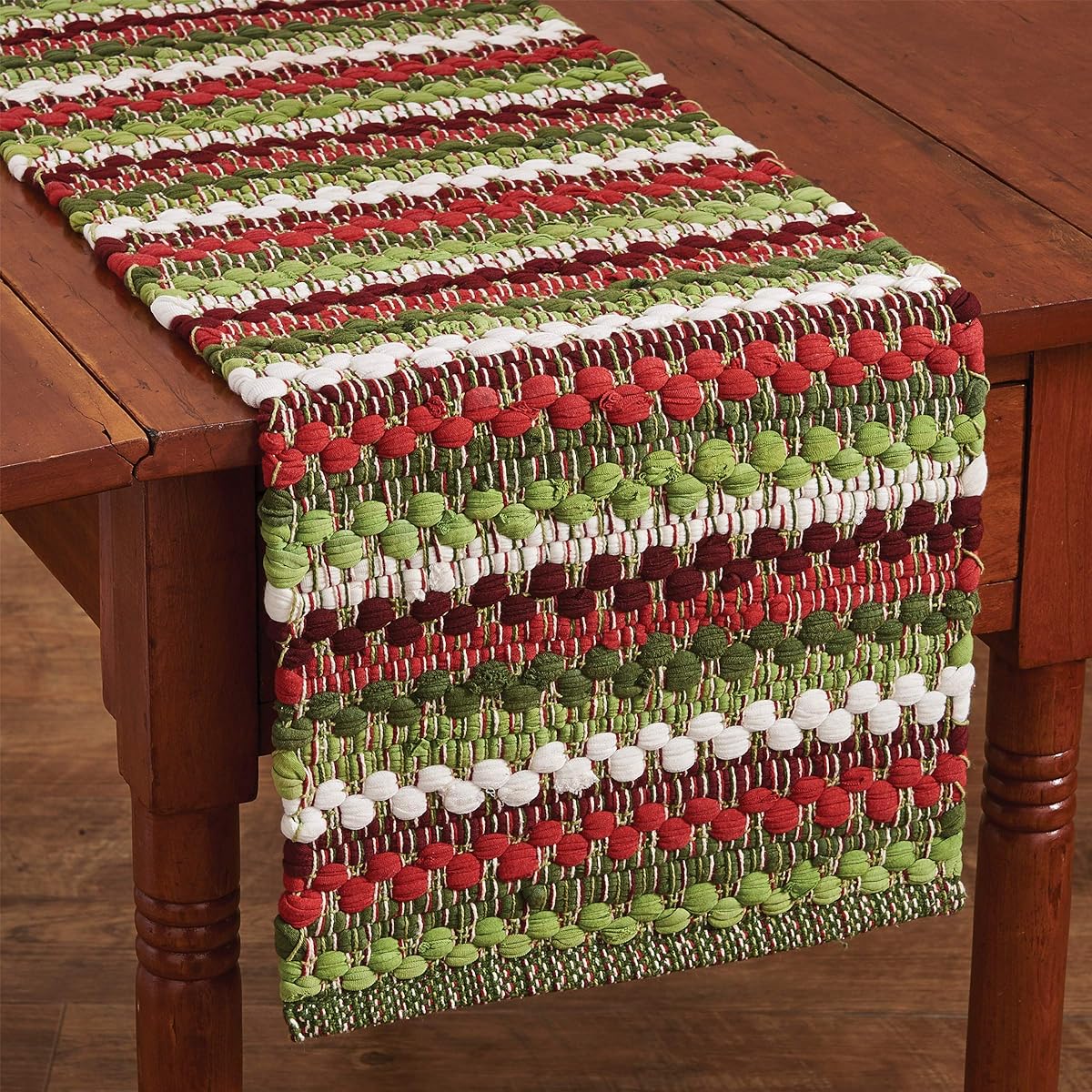 Wintergreen Red, Green and White Chindi Park Designs Table Runner 54" 873-13X