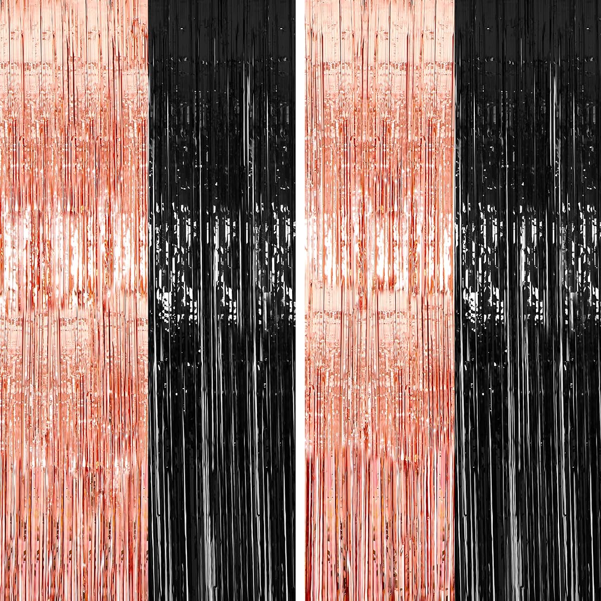 4 Pack 3.3ft x 8.5ft Rose Gold Black Tinsel Foil Fringe Curtains Graduation Party Decorations 2023 Rose Gold Black Graduation Party Decorations Graduation DIY Party Tinsel Photo Backdrop Decor