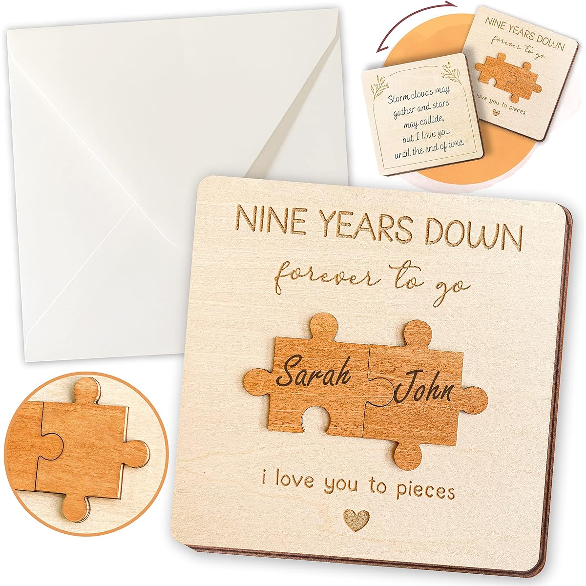 STOFINITY 9th Anniversary Card for Husband/Wife, 9th Anniversary Wooden Gifts for Boyfriend/Girlfriend, Happy Wedding Anniversary Cards for Couples