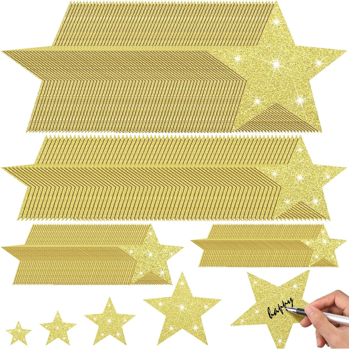 Ctosree 256 Pieces Glitter Star Cutouts Gold Paper Stars Gold Star Decorations Star Wall Decor Confetti Cutouts for Bulletin Board/Classroom/Movie/Night Party Decoration 4 Sizes