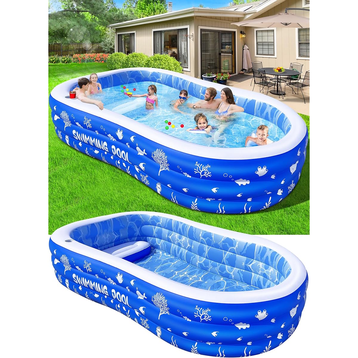 Inflatable Swimming Pool, 2024 Extra Large Thick Blow Up Pool, Family Swimming Pool | Backyard Pool for Kids and Adults, Above Ground 116"x66"x24", Large Kiddie Pool for Toddlers, Outdoor