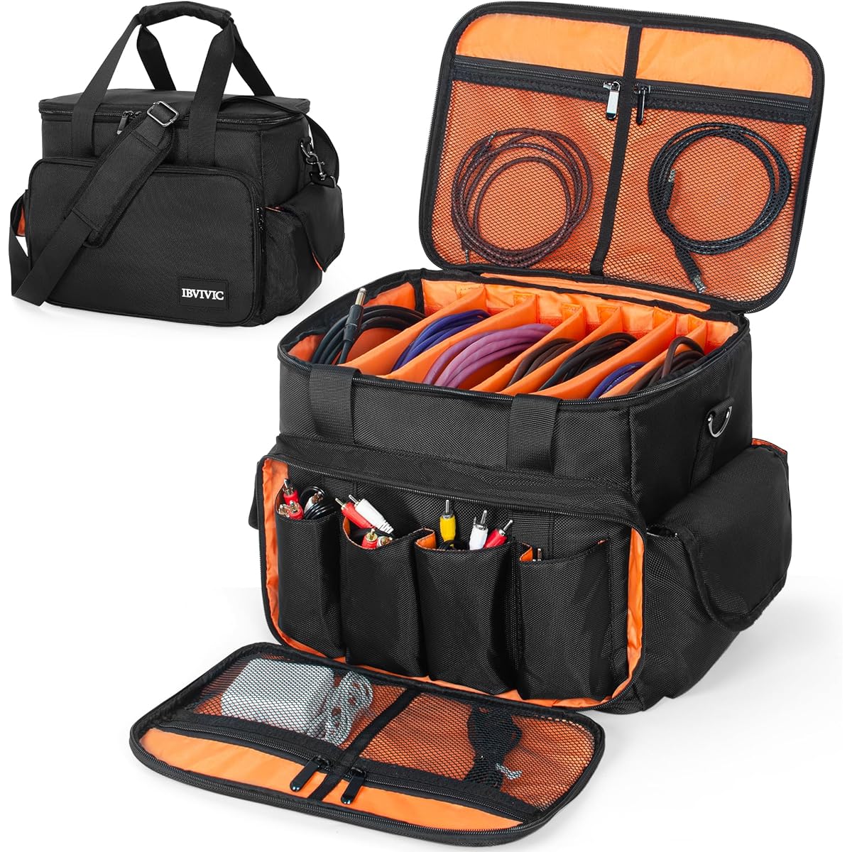 IBVIVIC Gig Band Cable File Bag with Adjustable Dividers DJ Cable Gig Bag for Cables, Cords, DJ Gear and Musician Accessories 20" x 12" x 12"