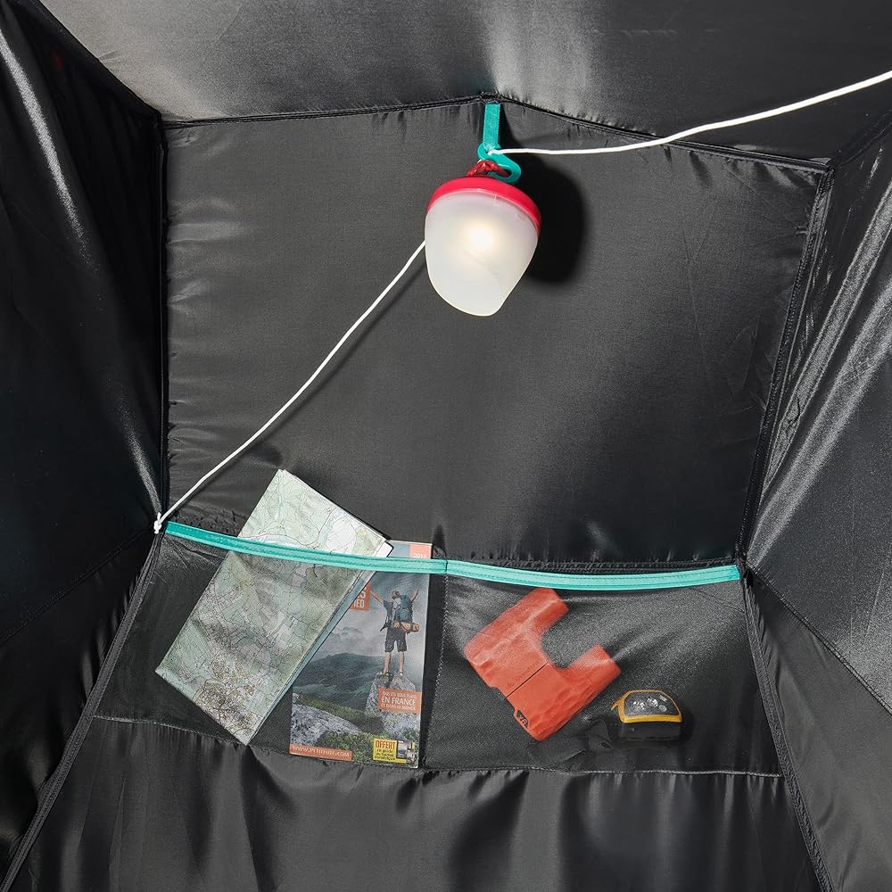 QUECHUA Decathlon Camping/Climbing/Hiking Tent Light blocking, heat blocking, waterproof, wind resistant, compact, easy to set up, easy to carry MH100 FRESH & BLACK - For 2 people [One-touch easy set up, solo, family, outdoor, water pressure resistant, d