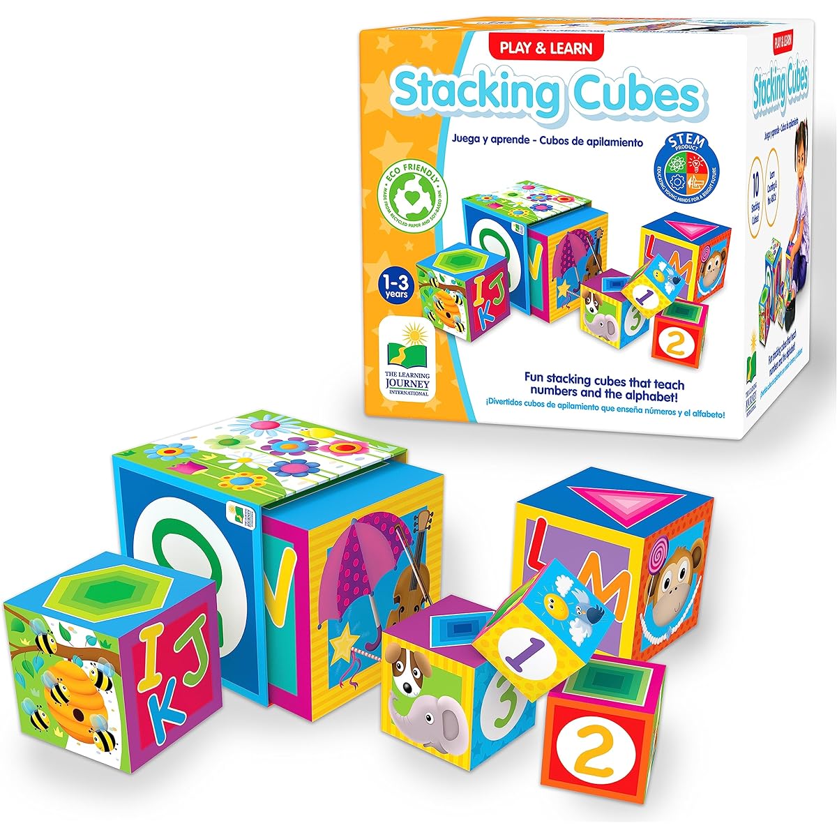 Learning Journey International LLC Play & Learn - Stacking Cubes - STEM Toys & Gifts for Toddlers 12 Months and Up - Mind-Nurturing Developmental Learning Toys, Multi (100257)
