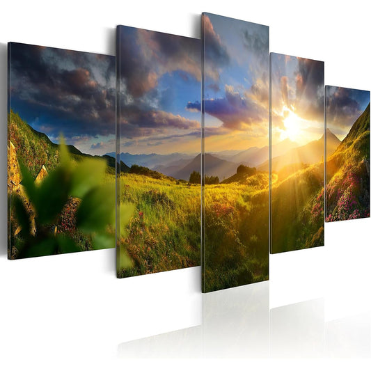 artgeist Textured Canvas Wall Art Nature Mountain 40x20inch - 5 Pieces Painting Canvas Prints Picture Artwork Image Framed Contemporary Modern Photo Wall Home Landscape Sky c-C-0058-b-m