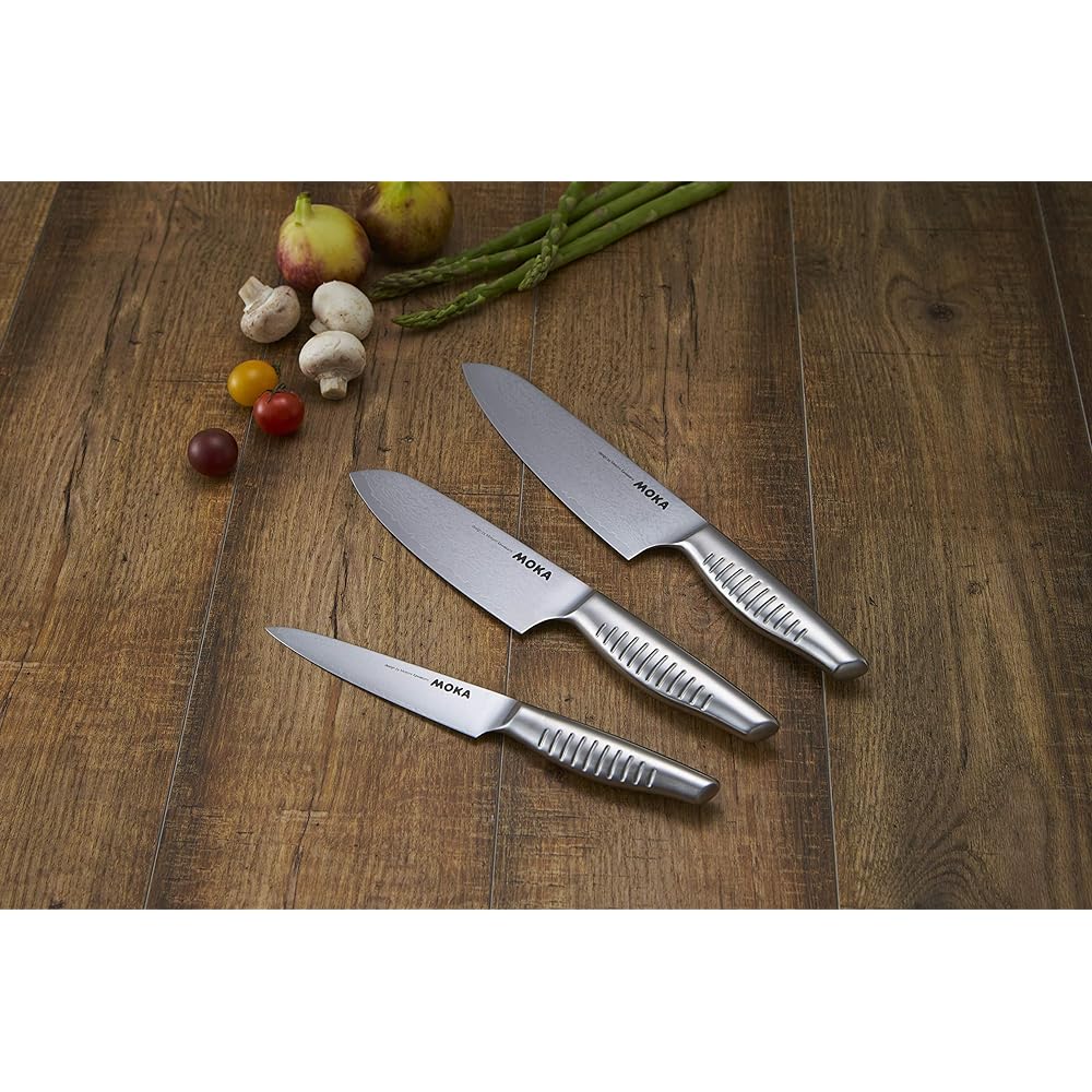 Suncraft Santoku Knife Made in Japan Damascus V Gold Cobalt Steel 18cm Dishwasher Safe Mocha 59101