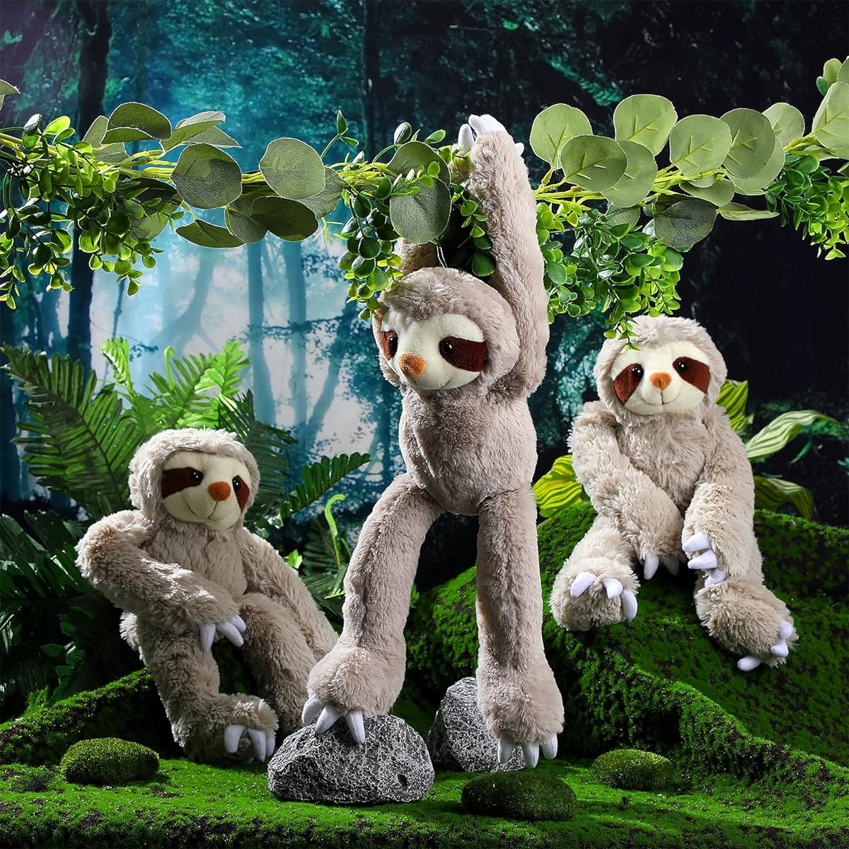 HyDren 4 Pack Hanging Sloth Plush Toys, 18" Three Toed Sloth with Hook and Loop, Hand Hanging Sloth Toys for Boys Girls Bedroom Animal Theme Birthday Party Favors Decorations