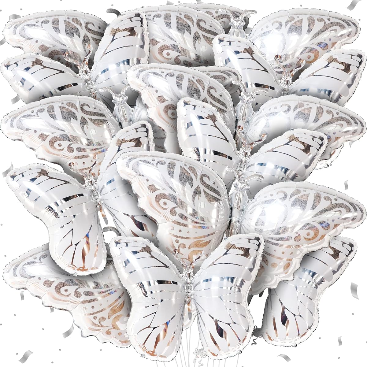 Butterfly Silver Mixed Foil Balloons, Pack of 12