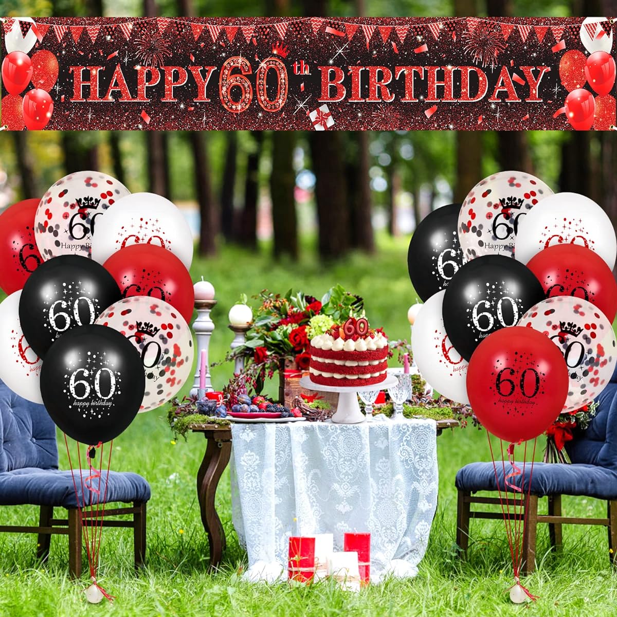 Red 16th Birthday Decorations for Boys and Girls Red Black Glitter 16th Birthday Banner Yard Sign 16 Red Black 16th Birthday Latex Balloons 16th Birthday Anniversary Party Supplies (Red 60 Years Old)