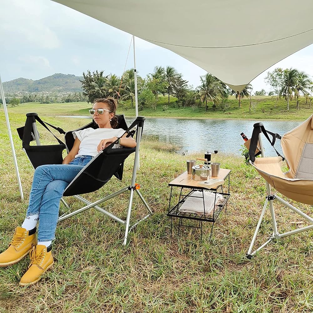 KingCamp Swaying Hammock Chair, Outdoor Chair, Freestanding Folding Chair, Adjustable Angle, Made of Aluminum Alloy, Load Capacity 120kg, Storage Bag Included, Rocking Chair, Camping, Garden, Beach, Indoor/Outdoor