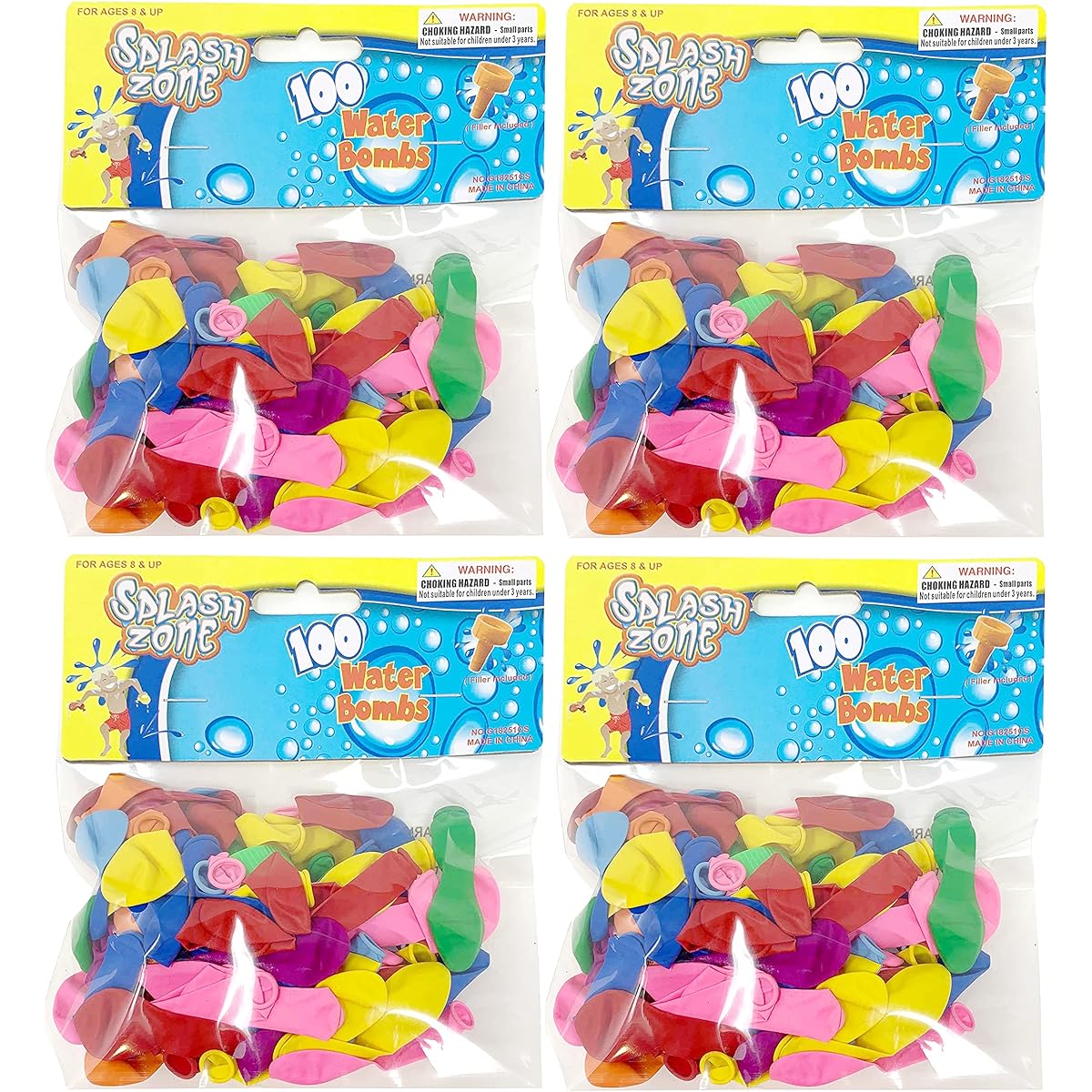 Globos De Agua Water Balloons with Water Balloon Filler, 100 per Pack, Water Balloon Set for Kids, for Water Fights, Kids Water Fun (Set of 4)