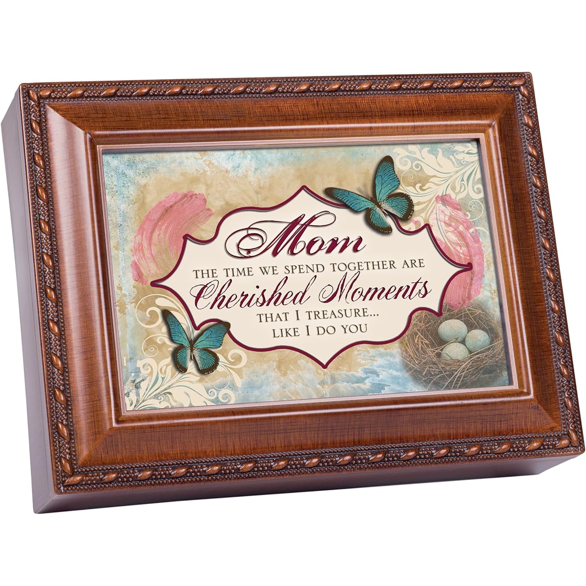 MOM Cherished Memories Rich Wood Grain Finish Music Jewelry Box – Plays Edelweiss