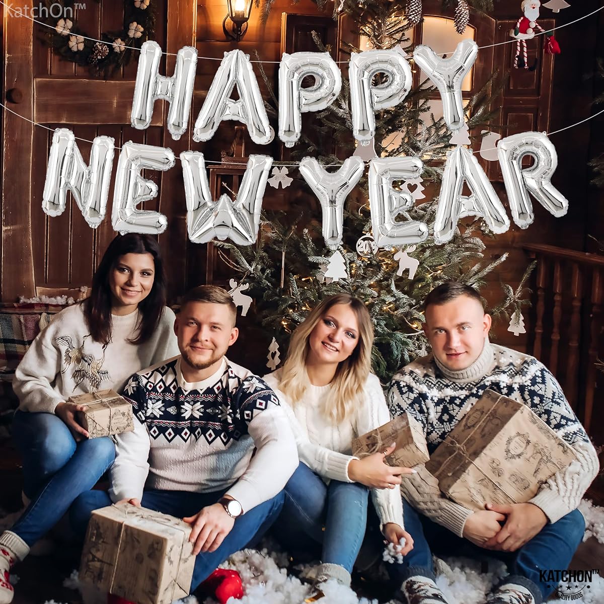 Large Happy New Year Balloon Banner - 16" Silver Foil Happy New Year Balloons | Happy New Year Banner for Happy New Year Decoration 2022 | Silver New Year Ave Banner for NYE Decoration 2022