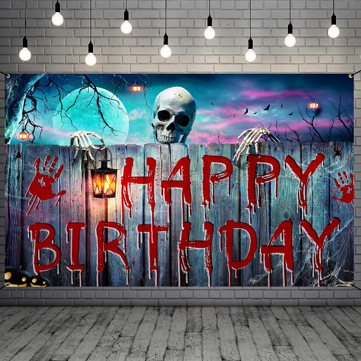 Roetyce Halloween Birthday Decorations for Kids Halloween Birthday Background Banner Outdoor Indoor Skull Lantern Halloween Theme Birthday Party Decorations Birthday Party Supplies Halloween Decorations