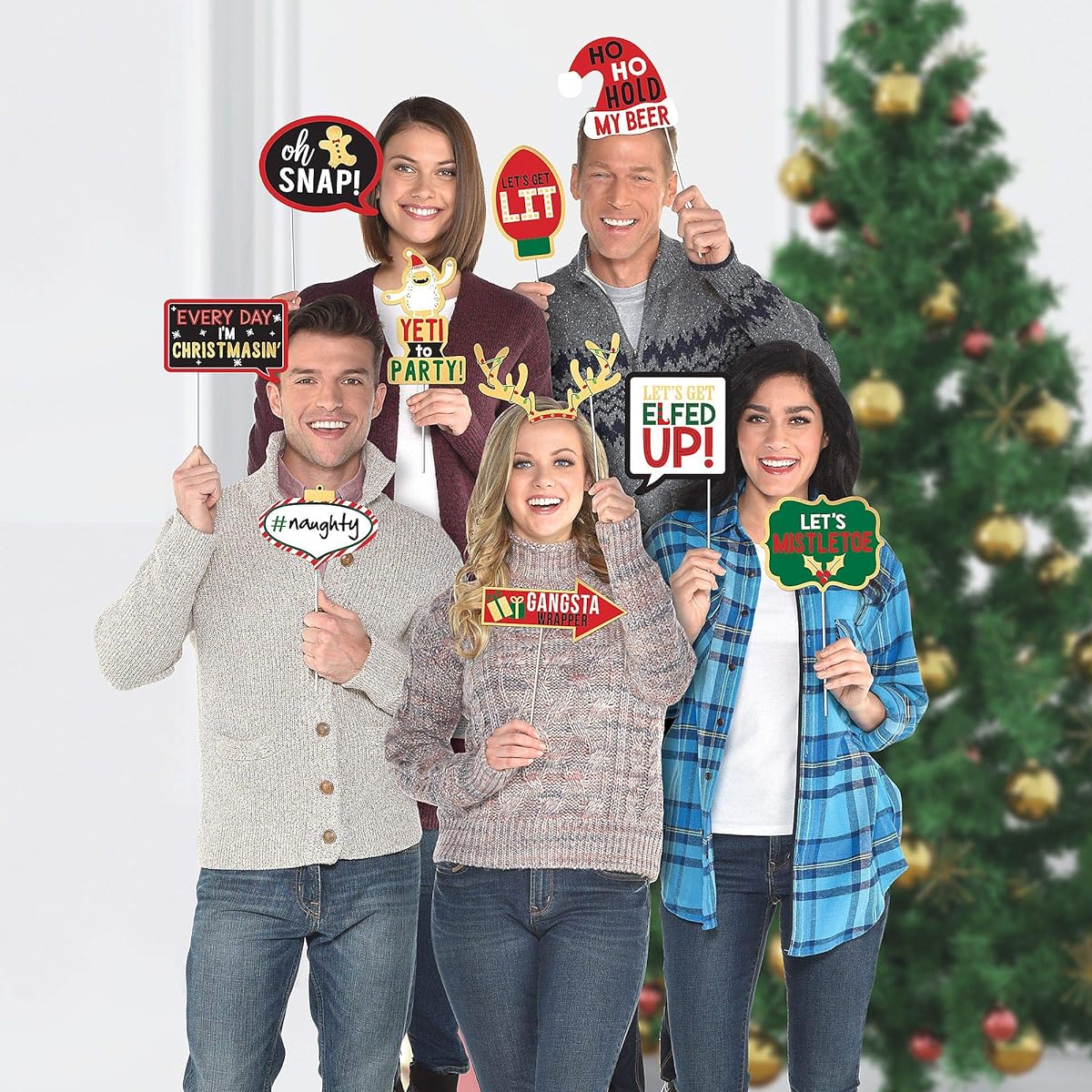 amscan Christmas Photo Props with Fun Word Signs (13 Pieces) - 1 Pack