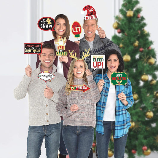 amscan Christmas Photo Props with Fun Word Signs (13 Pieces) - 1 Pack