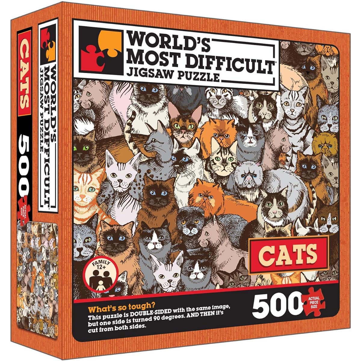 TDC Games World's Hardest Jigsaw Puzzle - Cat - 500 Piece Double-Sided - 15"