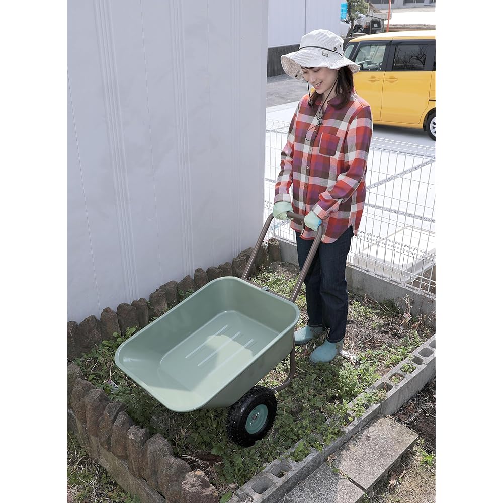 Living Out Garden 2-Wheeler No-Puncture Tire Model, Green Size: Width 21.1 x Depth 38.6 x Height 24.8 inches (53.5 x 98 x 63 cm), Weight: Approx. 19.2 lbs (9 kg), Capacity: 17.7 gal (53 L), Load