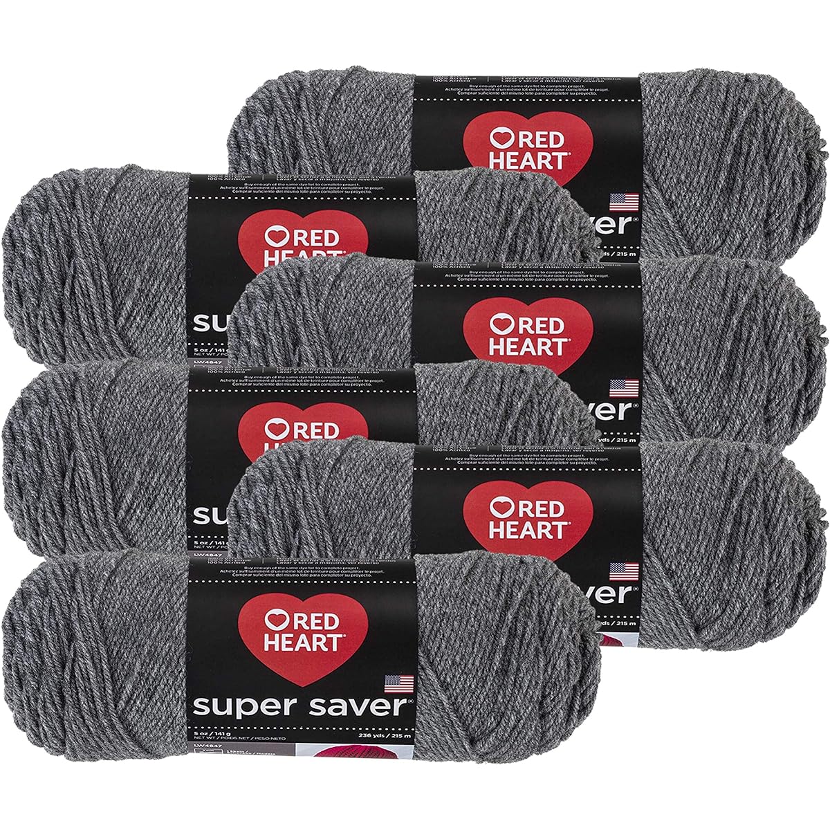 Red Heart E300.400 Super Saver Yarn 100% Acrylic - Knit and Crochet 4 Strand Yarn - Pack of 6 5 oz Each (Grey Heather)