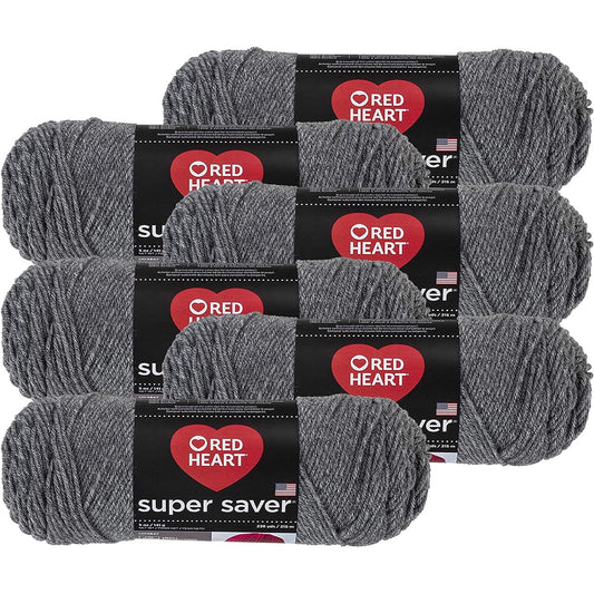 Red Heart E300.400 Super Saver Yarn 100% Acrylic - Knit and Crochet 4 Strand Yarn - Pack of 6 5 oz Each (Grey Heather)