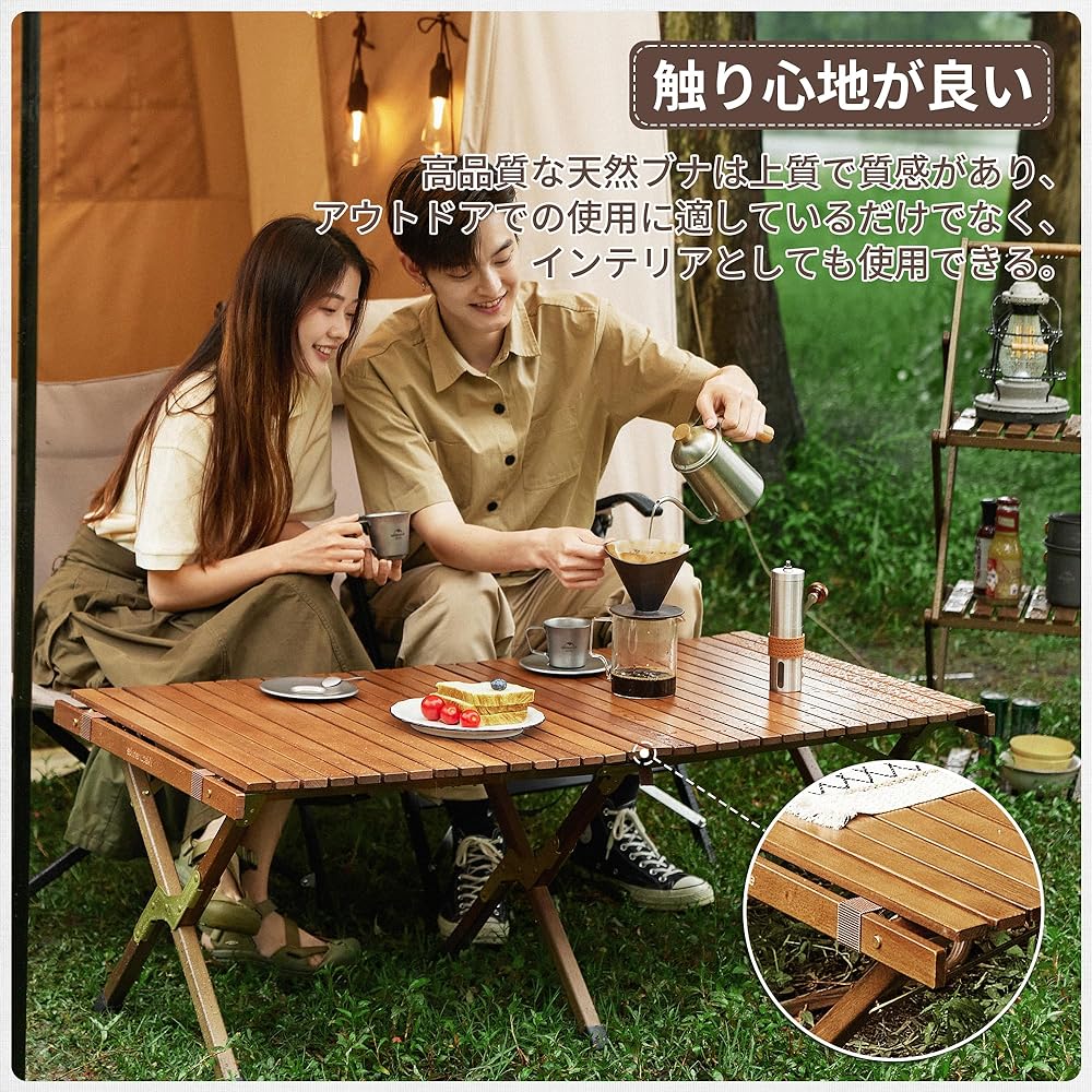 Naturehike Official Shop Table, Wood Roll Table, Roll Top Table, Large Table, Outdoor, Wooden, Folding, 122cm, Barbecue, Camping Supplies, Storage Bag Included, Easy to Assemble (L(122x60x43cm), Brown)