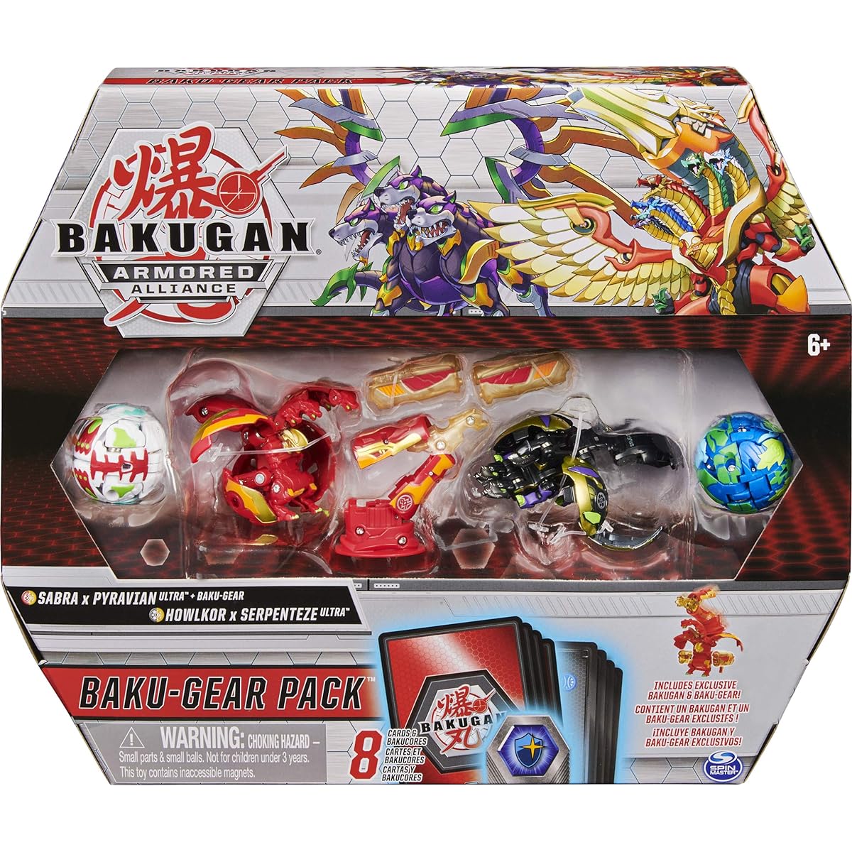 BAKUGAN BakuGear 4-Pack Fused Sabra x Pirabian Ultra BakuGear and Howlcol x Serpentes Ultra Collectible Action Figures