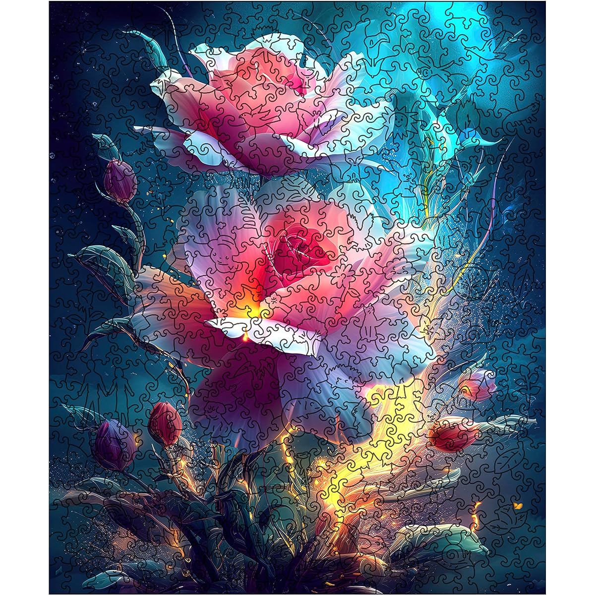 Mys Aurora Unique Wooden Jigsaw Puzzle - Blooming Tulips 500 Pieces King Size 15.2" x 18.1" Gorgeous Shaped Wooden Puzzle Beautifully Packaged Great Gift for Adults