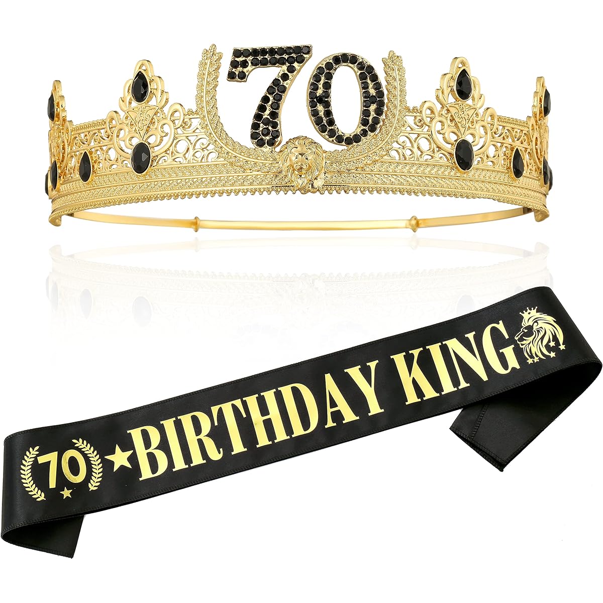 TITIKADI 70TH Birthday King Crown and Birthday King Sash 70TH Birthday Gift for Men. Birthday Party Decorations for Men (Gold)