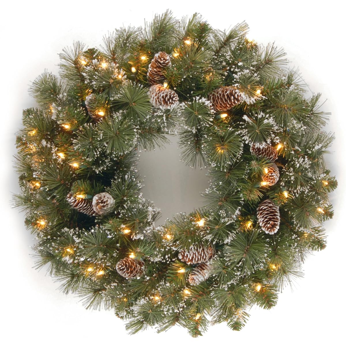 National Tree Company Pre-Lighted Artificial Christmas Wreath | Flocked Decorations and Pre-Stringed White Lights | Twinkle Pine - 24"