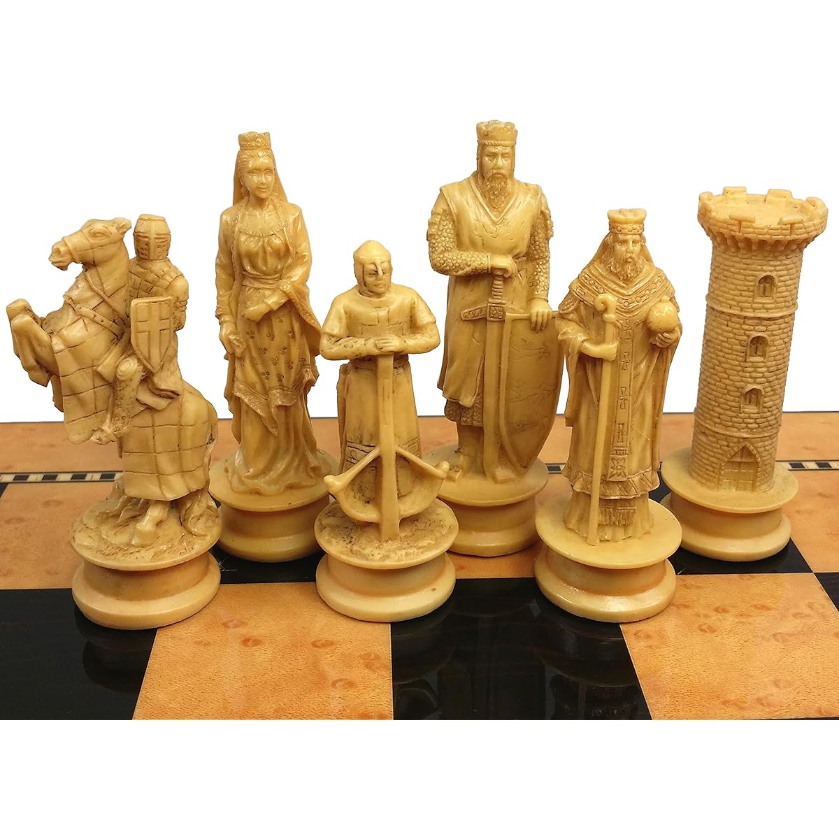 Medieval Times Crusades King Richard Lionheart Knight Chess Men Set Antique Color- NO BOARD
