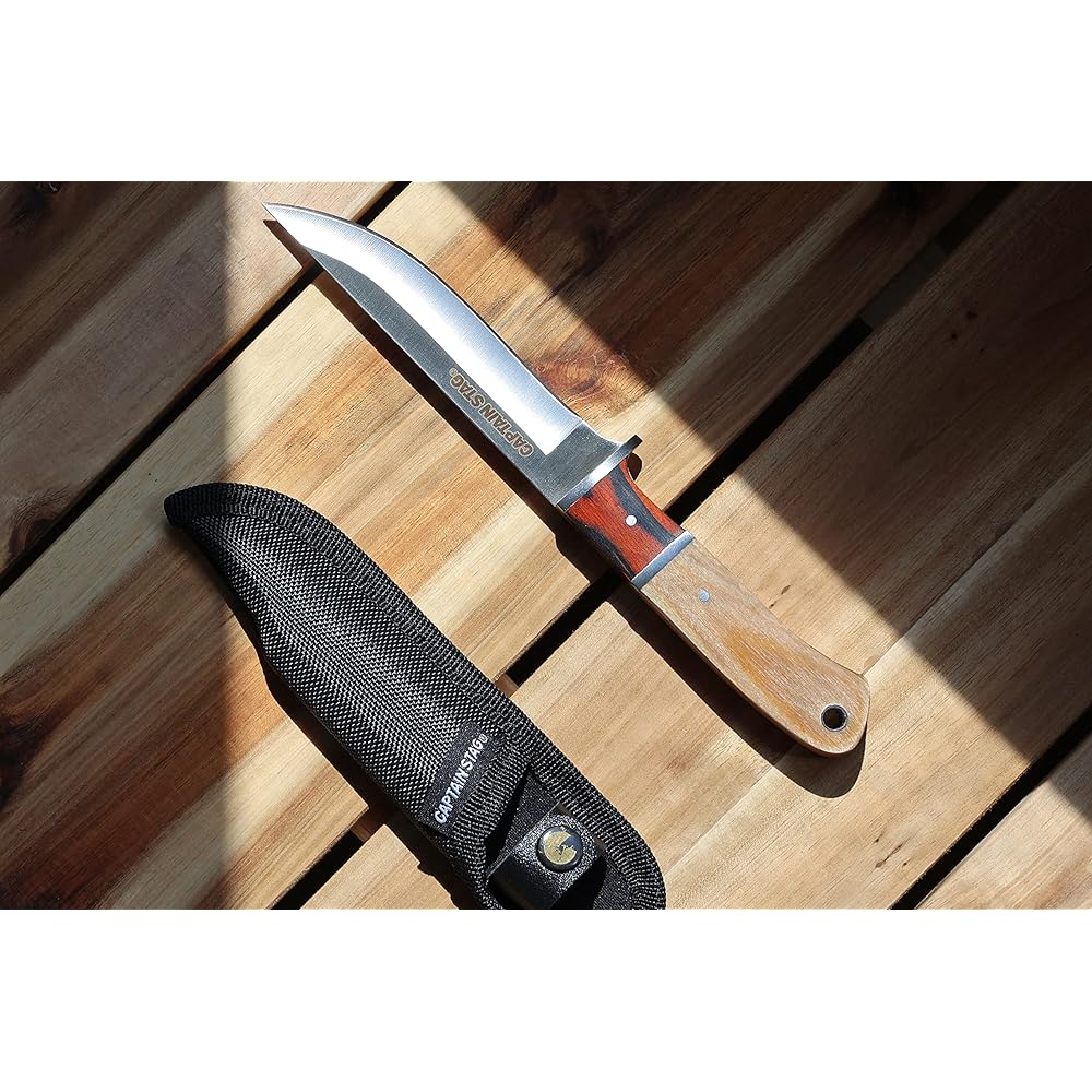 CAPTAIN STAG Knife Outdoor Knife Sheath Knife Full Tang Structure CS Field Knife Blade Length 115mm Natural Wood Handle Belt Loop Included Stainless Steel UM-13