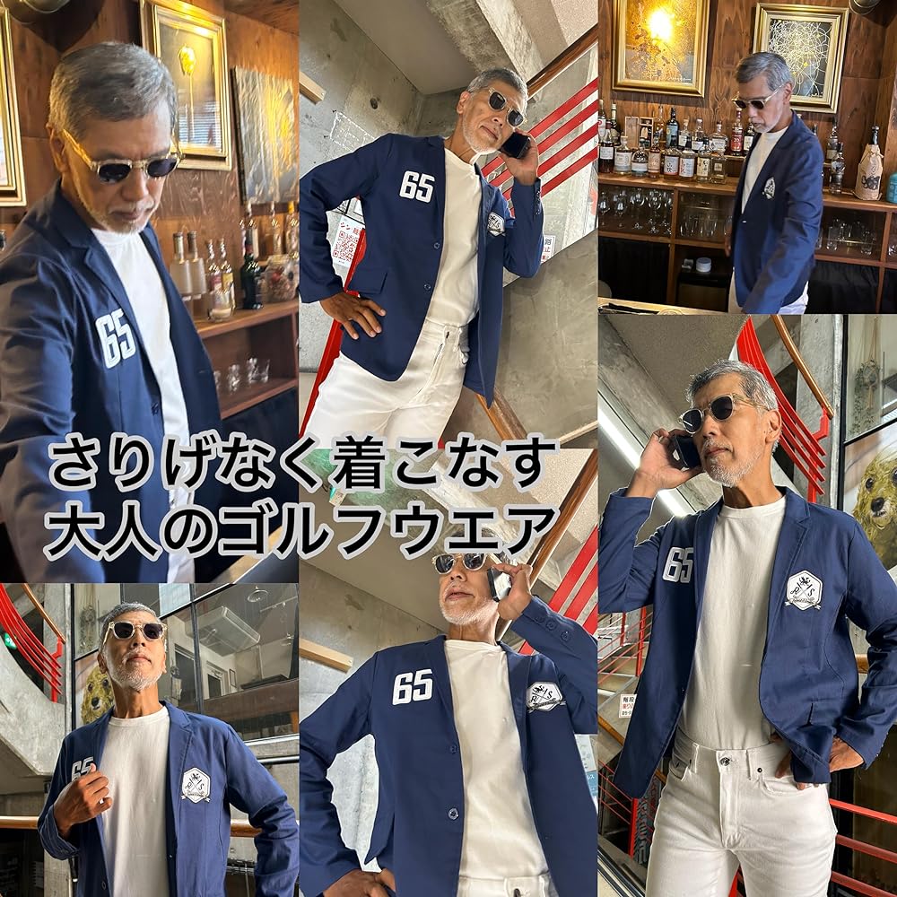 [Robert&Smith] Casual Jacket Golf Jacket Spring/Summer Golf Wear Embroidered Emblem Refreshing Indigo Blue Men's