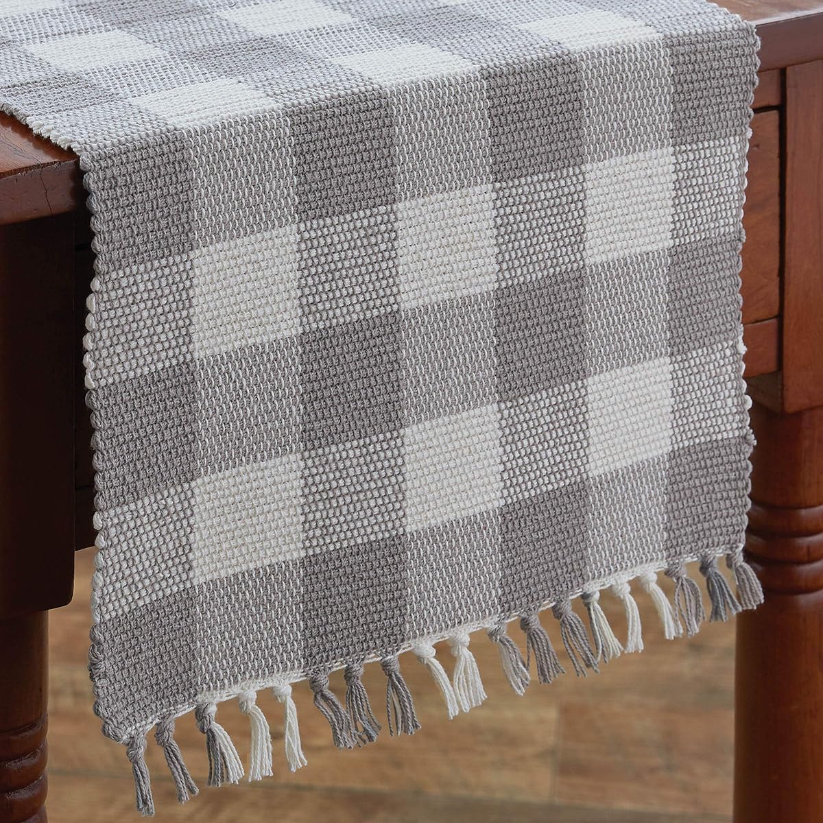 Park Designs Wicklow Yarn 13" x 54" Table Runner - Dove Grey, Ivory Buffalo Check