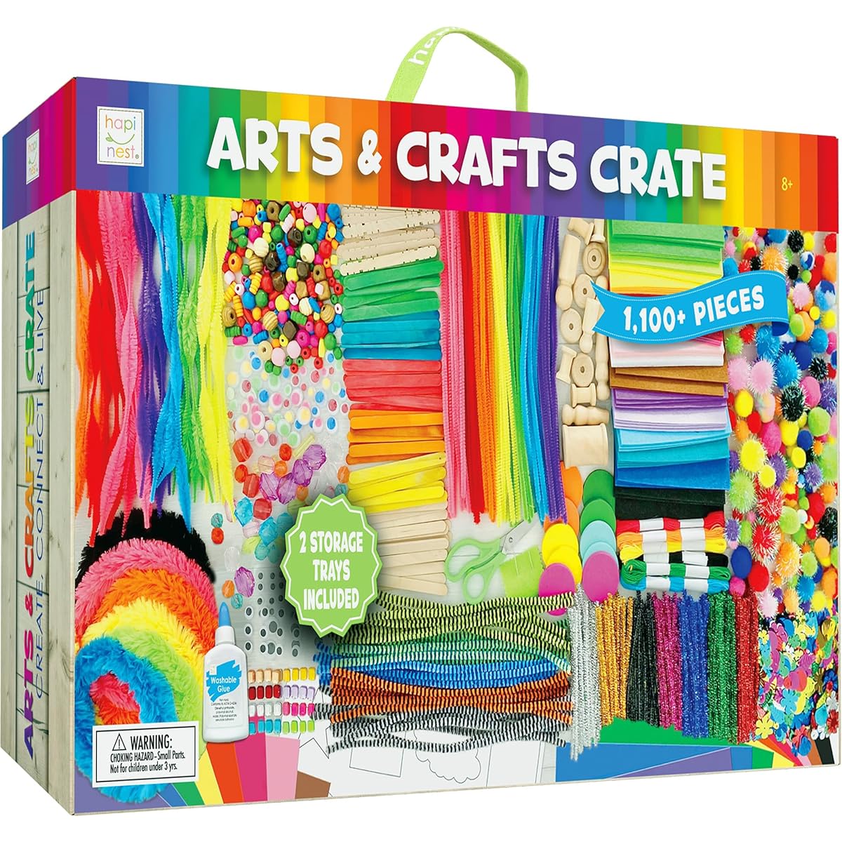 Hapinest Arts & Crafts Crate Kit - 1100+ Count Bulk Craft Supplies Box for Kids Boys Girls Ages 4 5 6 8 9 10 11 12 Art Kit with 2 Storage Trays