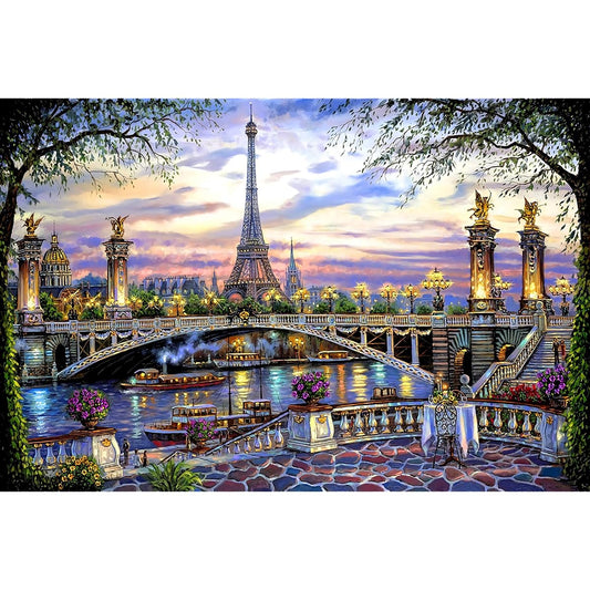 1000 Piece Classic Jigsaw Puzzle for Adults Kids Puzzle Landscape Bridge Paris Eiffel Tower Modern Home Decor Wall Art Intellectual Game Unique Gift