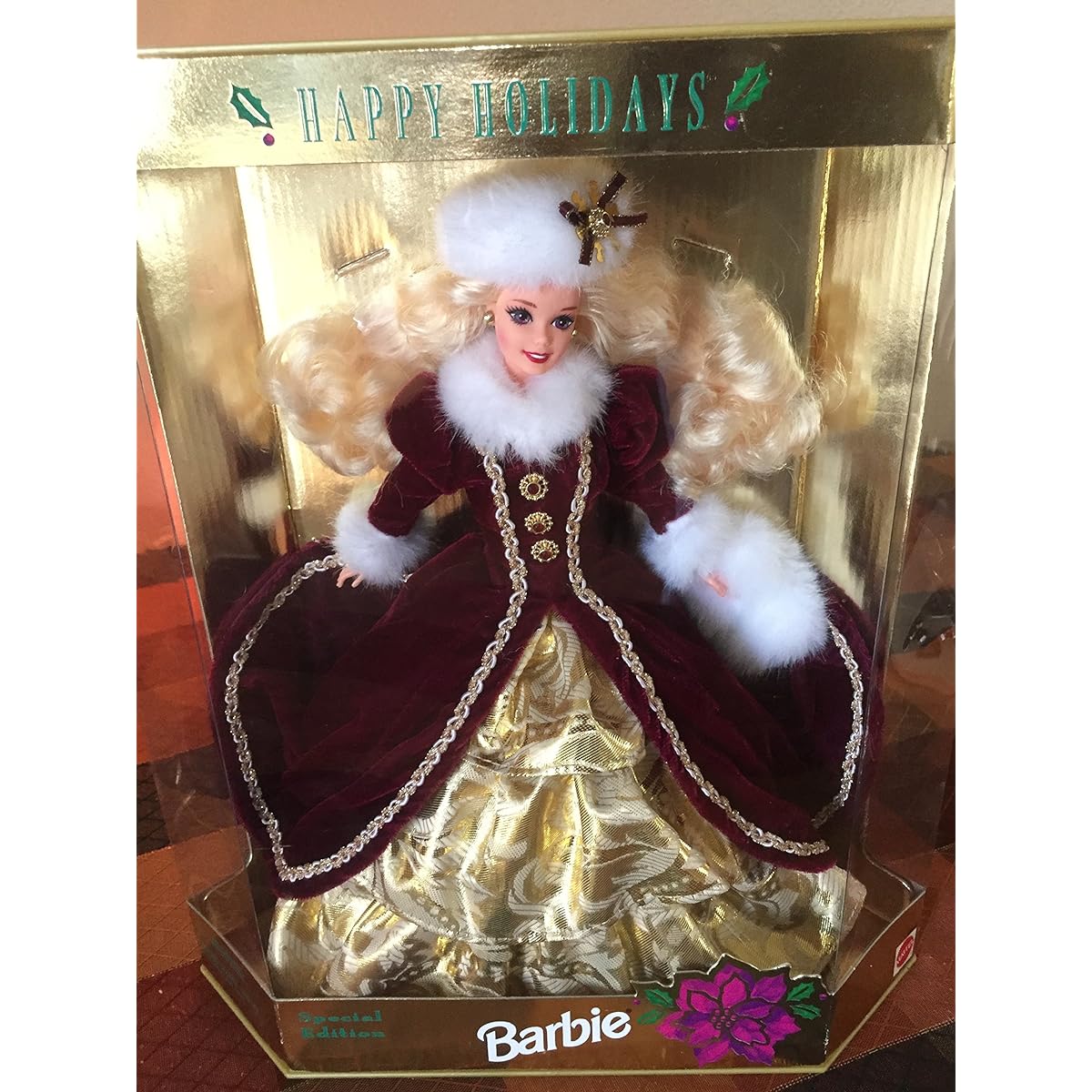 Mattel Year 1996 Barbie Hallmark Special Edition 12 Inch Doll - HAPPY HOLIDAYS 1996 Barbie in Faux Fur Trim Gown with