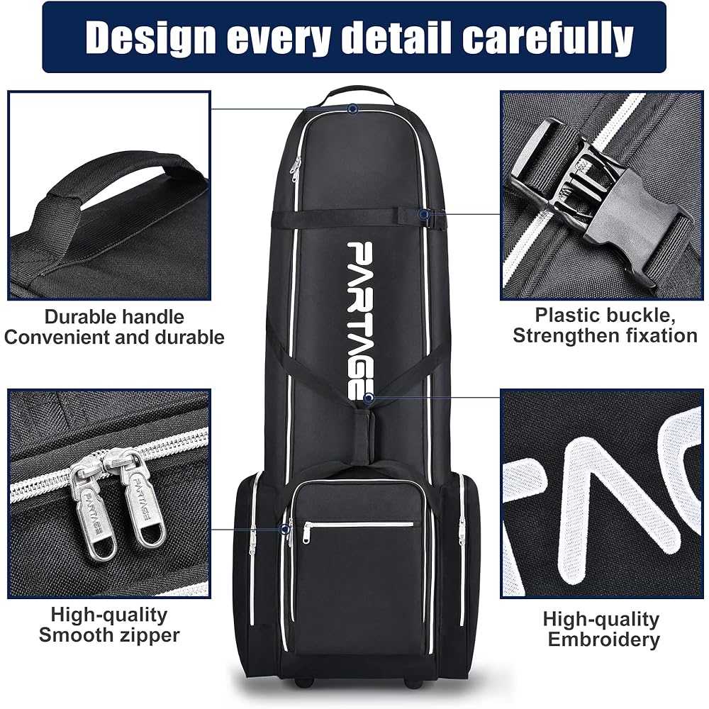 Partage Golf Travel Bag with Wheels Golf Travel Case for Airline Black