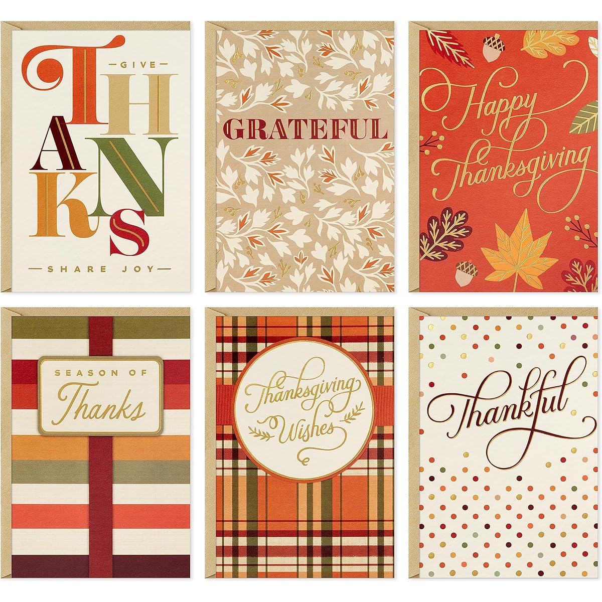 Hallmark Large Thanksgiving Card Assortment 72 Cards with Envelopes Striped Leaves Plaid Pattern