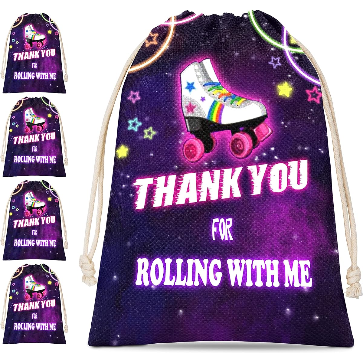 Roller Skate Theme Party Bags Roller Skate Neon Glow Party Favors Party Supplies Gift Bags with Drawstring for Birthday Party Baby Shower Party Decorations Pack of 5 (aa25)