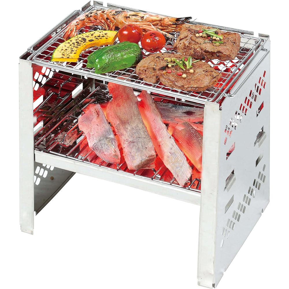 CAPTAIN STAG Barbecue Stove Bonfire Stand 3-in-1 Folding Kamado Smart Grill [B6 Type/B5 Type] 3 Levels Adjustable Stainless Steel Bag Included UG-45/UY-7021