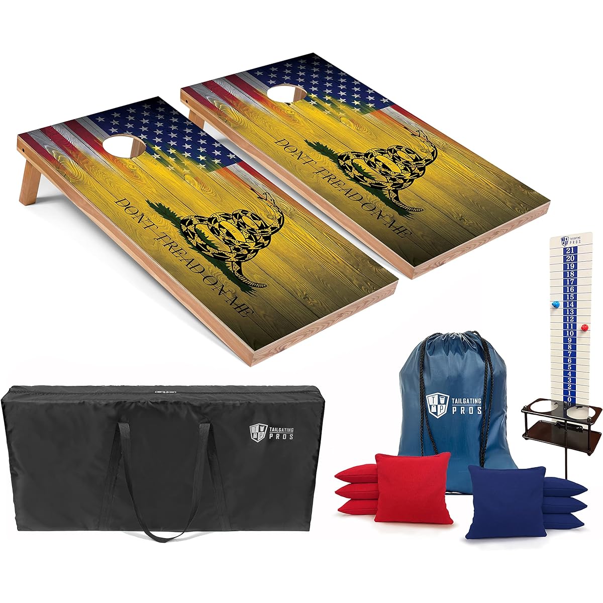 Tailgating Pros Cornhole Board - 4'x2' Cornhole Game with Carrying Case, Score Keeper & Set of 8 Cornhole Bean Bags with Tote