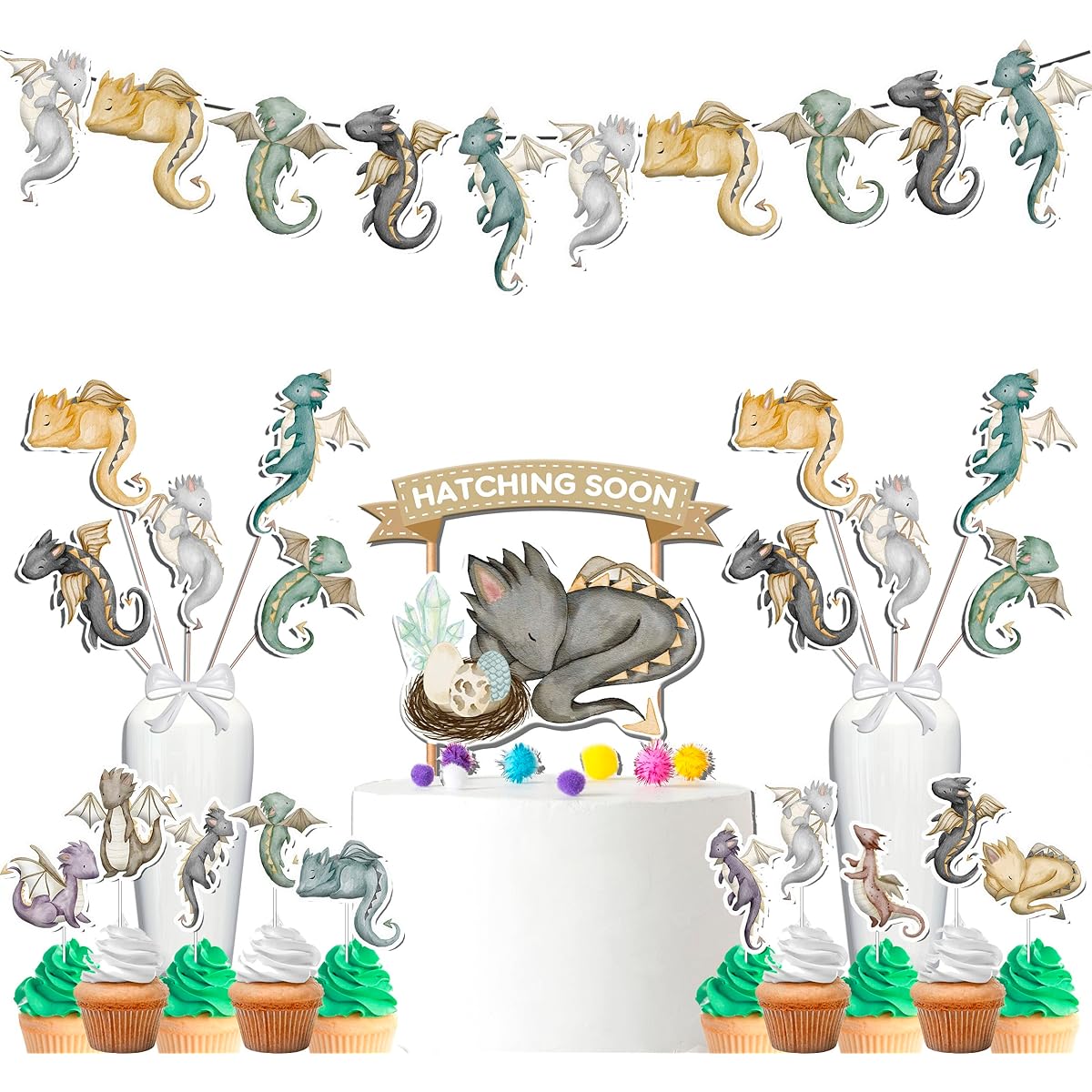 Dragons Baby Shower Party Decorations Set Magic Dragon Theme Party Supplies for Baby Shower