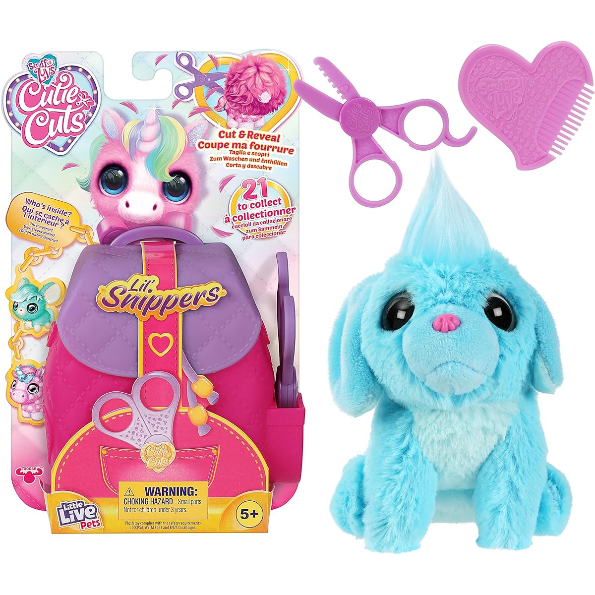Scruff-a-Luvs Little Live Pets Cutie Cuts - Lil' Snippers Plush Rescue Pet. Display with Cut Fur, Reveal, Groom with Comb, Backpack Package