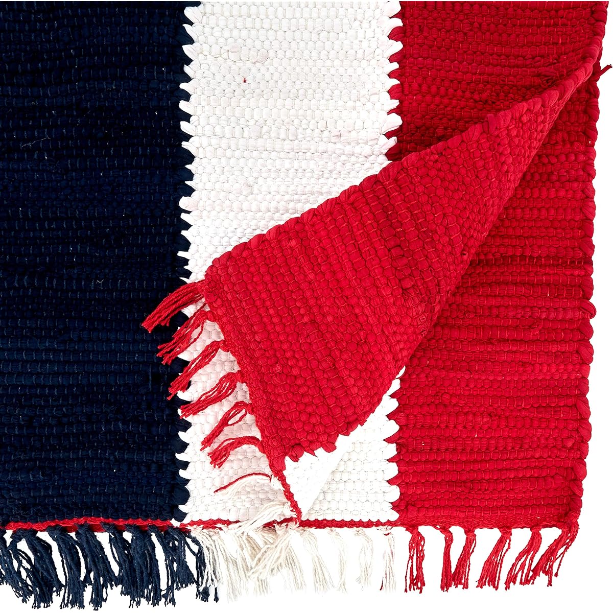 SARO LIFESTYLE Darcy Knit Collection Patriotic Chindi Table Runner 16" x 72", Multi