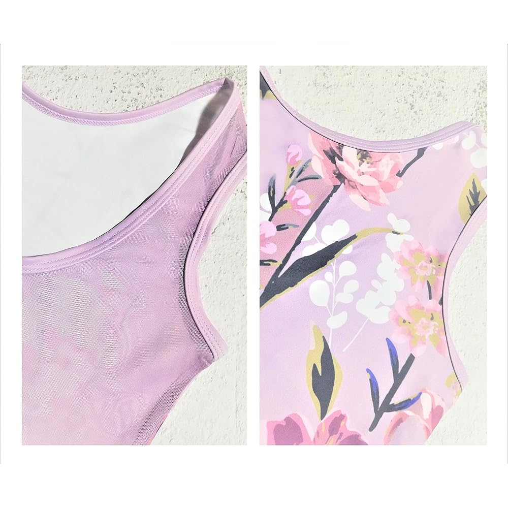 [ProDance] ProDance Lavender White Floral Tank Top Mesh Logo No Bust Cup Ballet Leotard PLT009P