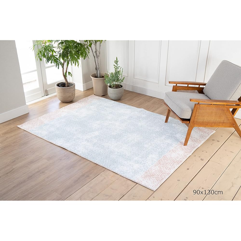 Kawashima Textile Cercon TAUKO Rug GY6032 200×200 Blue Washable Hand Washable Block Print Style Jaari Scandinavian