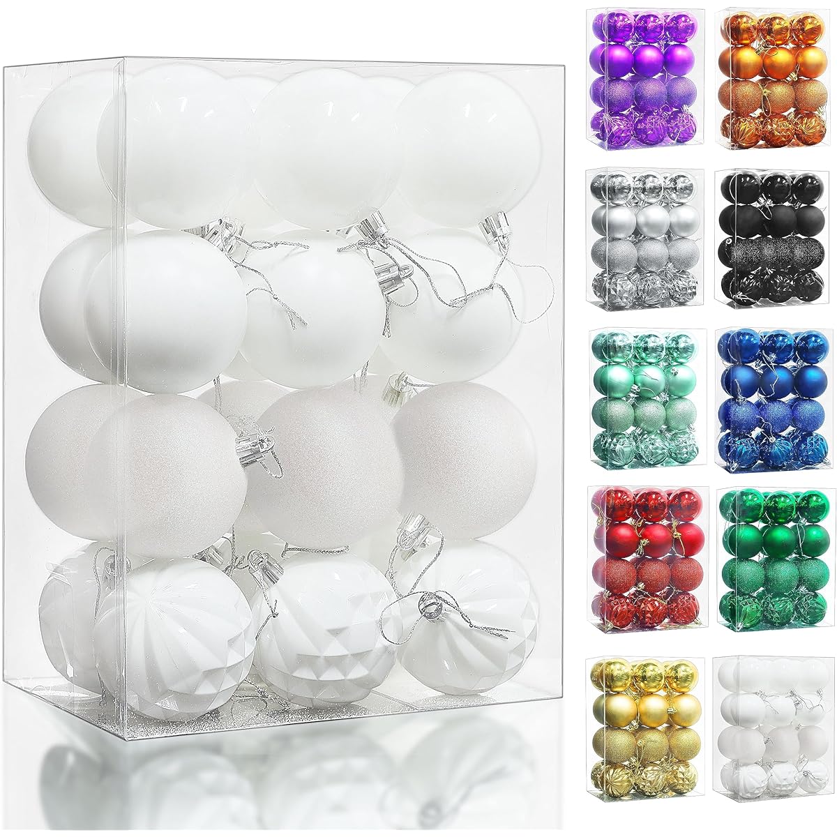 Lulu Home Christmas Ball Ornaments, 34 Ct Pre-strung Christmas Tree Decorations Holiday Hanging Balls, White, 2.36 Inch
